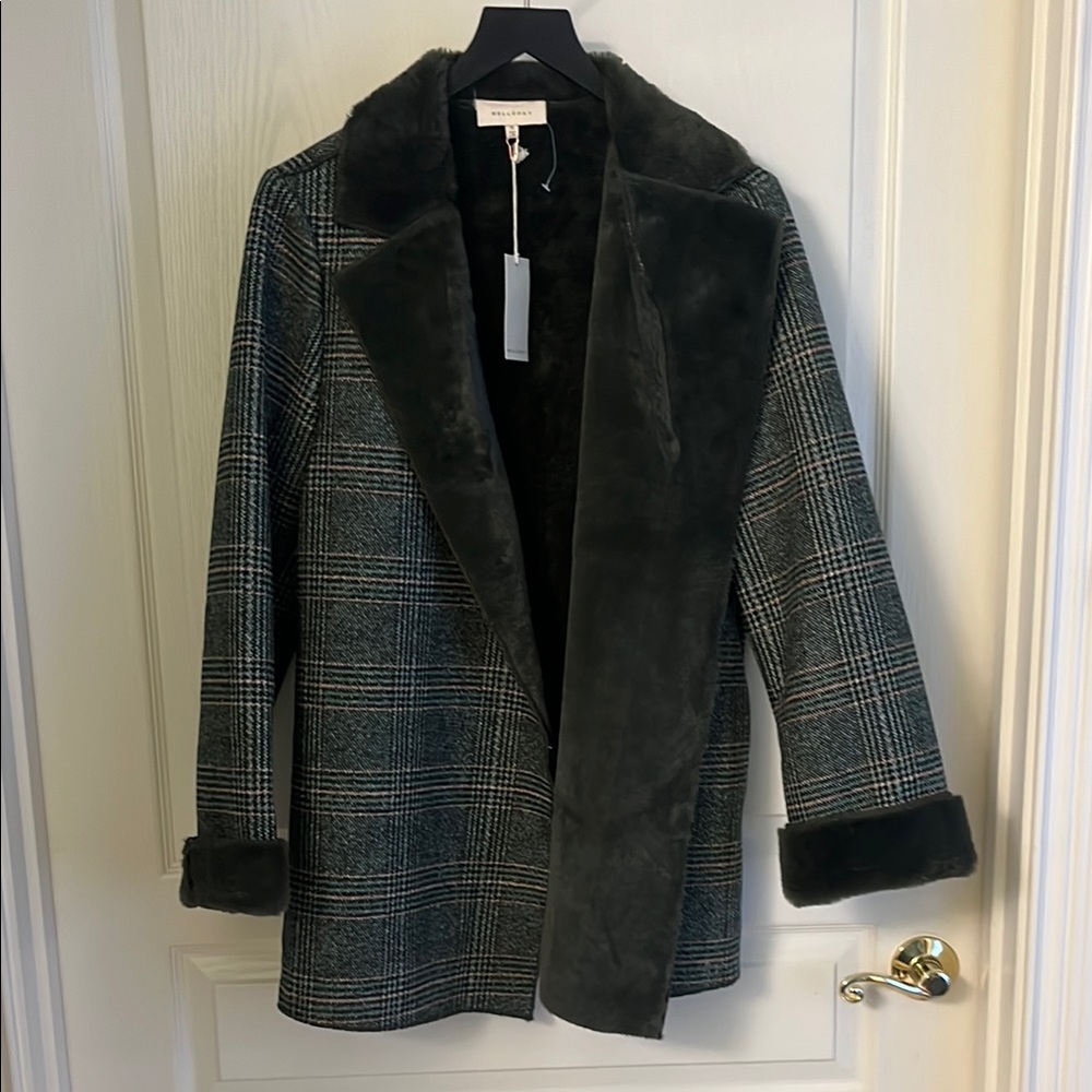 MELLODAY Green Plaid Teddy Jacket with Faux Fur